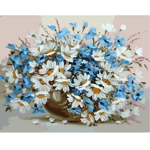 Картина по номерам Strateg , Букет васильков с ромашками 40х50 см