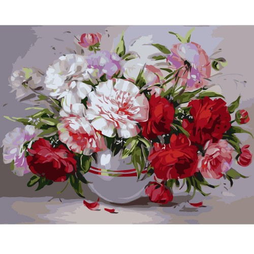 Картина по номерам Strateg Букет из красно-розовых пионов, 40х50 см
