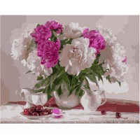 Картина по номерам Strateg Бело-розовый букет пионов, 40х50 см