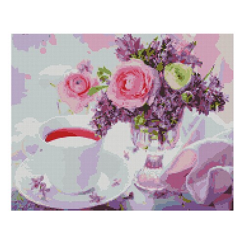 Алмазная мозаика Strateg «Букетик и чашечка чая», 40х50 см